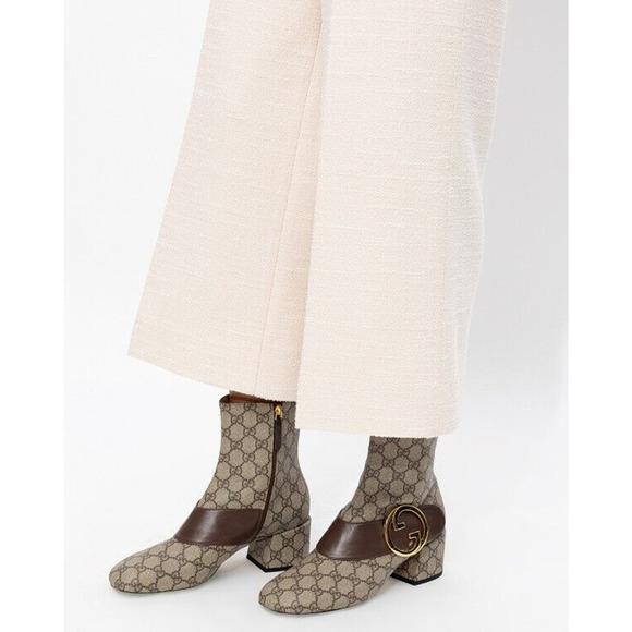 Gucci Blondie Interlocking GG Supreme US 6.5 Bootie Brown Canvas Boots NIB - Picture 3 of 12